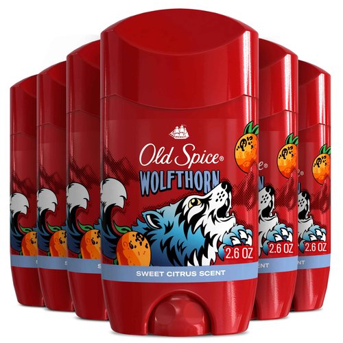 Old Spice Aluminum Free Deodorant for Men, 24/7 Odor Protection, 24/7 Freshness & Lasting Scent, Goes on Clear, Wolfthorn with Sweet Citrus Scent, 2.6 oz (Pack of 6)