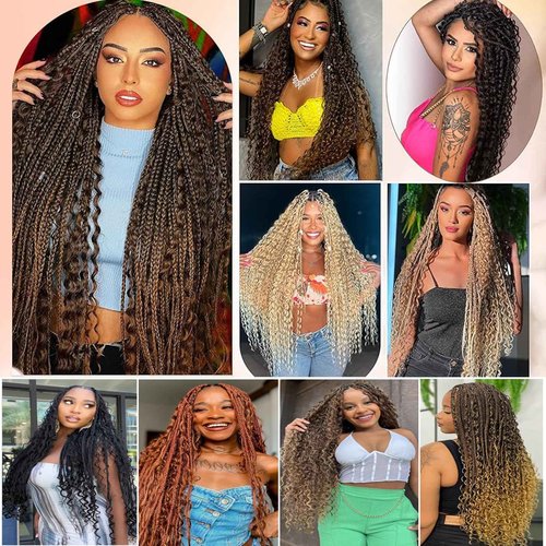 Drehande Goddess Box Braids Crochet Hair 24 Inch 120 Stands Boho Crochet Box Braids with Curly Ends 8 Packs Boho Box Braids Crochet Hair Extensions
