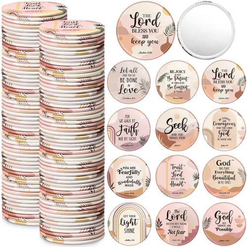 Geelin 48 Pcs Christian Compact Mirrors Gifts Bulk Boho Bible Verse Mirror for Women Portable Pocket Purse Makeup Mirror Inspirational Religious Group Gift for Christmas Sunday Church Party Favors