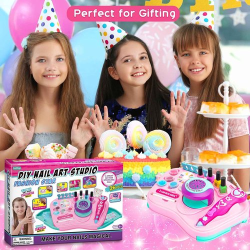 BATTOP Kids Nail Polish Set for Girls, Nail Art Kit for Kids with All-in-One Organizer Nail Dryer, Polish, Stickers, Gems, Filer - Halloween Christmas Ideas Gifts for Girls Ages 6 7 8 9 10 11 12