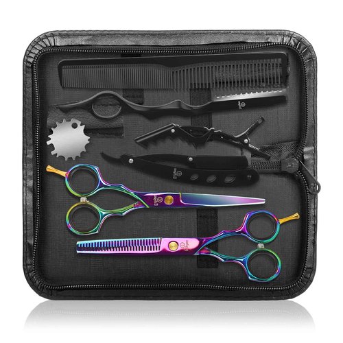 Ethyxe Hair Scissors Shears Professional - 6.5-Inch Multifunctional Barber Scissors Set, Salon Thinning and Straight Shears, Ideal Christmas Gift for Mother, Father, and Friends (Multi-Colored)