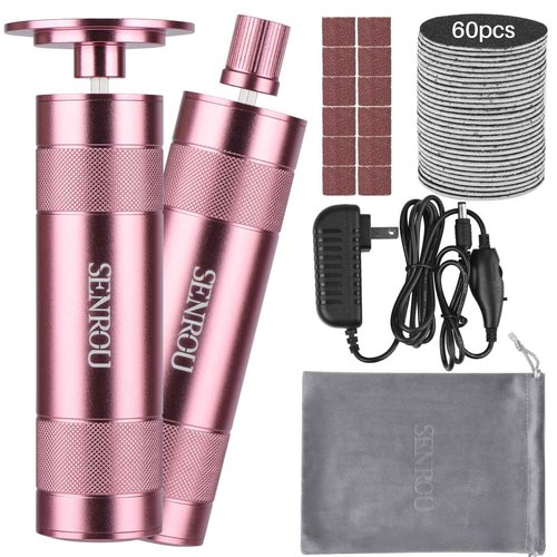 Electric Foot File Callus Remover, 2-in-1 Nail Grinder, Adjustable Speed, 60 Sandpaper Discs, Rose Gold
