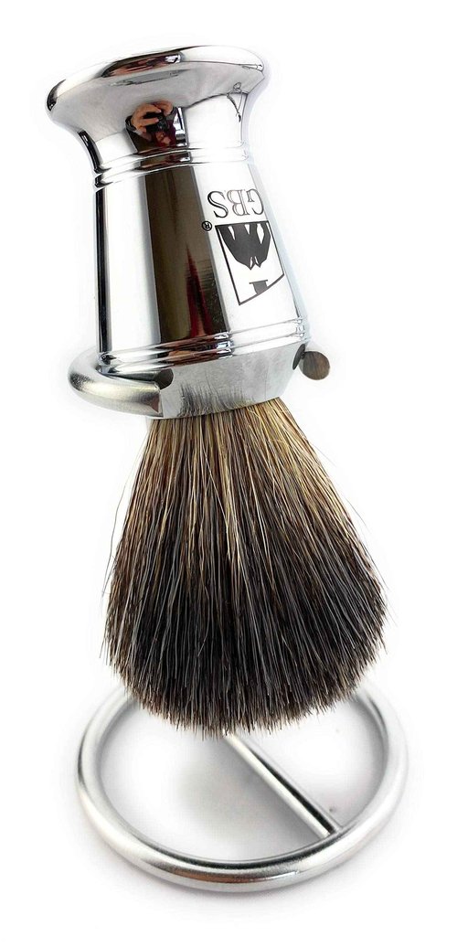 G.B.S Modern Shaving Set, Compatible Razor with 3 Blade Lubricated Strip Cartridge, Badger Shaving Brush with Chrome Handle, Stainless-steel Razor and Brush Stand