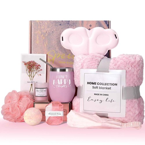 Mother's Day Gifts for Mom Wife Grandma, Get Well Soon Self Care Gifts with Flannel Blanket, Spa Gift Basket Relaxing Rose Care Package, Birthday Valentines Gifts for Women Friends Sis - KUKUPAK
