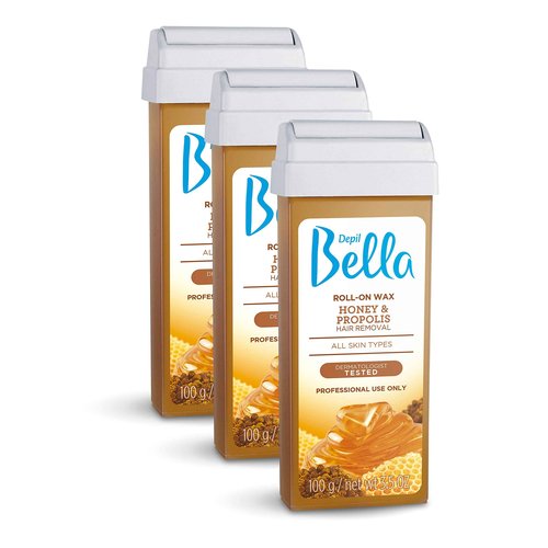 Depil Bella Bundle Kit Waxing Roller, 4 Painless Honey and propolis Roll on Cartridge, Hair removal for Women and men, Sensitive hair, At Home and professional Waxing, Brazilian Bikini, Legs.