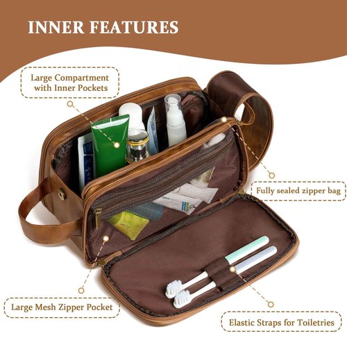 Janhavi Personalized Toiletry Bag for Men, Beach Vacation Travel Essentials, Waterproof Toiletry Bag with Hook, Laser Engraved Initials & Mountain, Birthday Gifts For Him (Brown B)