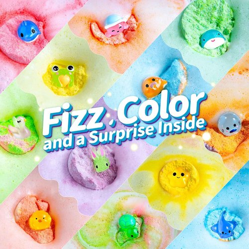 SudsyRoar Bath Bombs for Kids with Surprise Inside – 24 Pack Handmade Bath Bombs with Glow-in-The-Dark Land & Sea Toys, Fizzy Bath Salt Balls, Birthday Party Favors for Boys and Girls