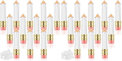 Blulu 20 Pieces Pencil Empty Lip Gloss Tubes Containers Clear Mini Refillable Lip Balm Tubes Cute Pencil Shaped Oil Bottles for Graduation Gifts Women Girls DIY Keychain, 5 ml (Pack of 2)