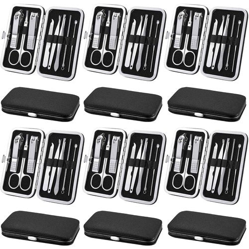Geosar 12 Sets Manicure Set Nail Clippers Pedicure Kit 8 in 1 Grooming Stainless Steel Kits Nail Care Tools with Travel Case Xmas Gifts Christmas Stocking Stuffers for Men Women(Black)