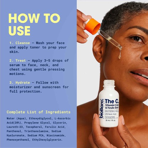 Vitamin B, CE & Ferulic Serum | 20% Pure Vitamin C Facial Serum with Hyaluronic Acid, Niacinamide & Ferulic Acid | L-Ascorbic Acid Serum for Dark Spots, Fine Lines, Wrinkles, Uneven Skin Tone