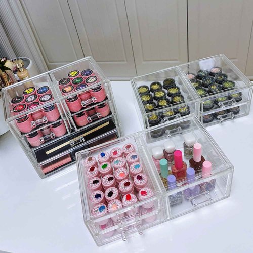 Guolich Nail Organizers Clear Acrylic Nail Jewellery Accessories Storage Case Holder Shelves Display Mesa Para Manicura Profesional Nail Table (6 Drawers)