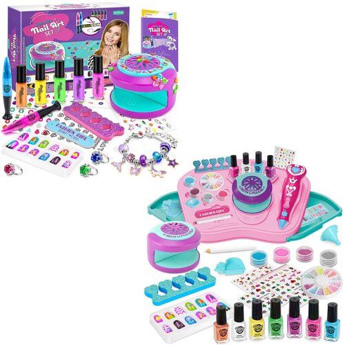 BATTOP Kids Nail Polish Set for Girls, Nail Art Kit for Kids with All-in-One Organizer Nail Dryer, Polish, Stickers, Gems, Filer - Halloween Christmas Ideas Gifts for Girls Ages 6 7 8 9 10 11 12