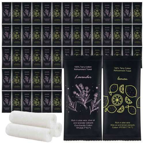 Moist Cotton Towel Bulk Moist Towelettes Individually Wrapped 8.7" x 8.7",White Towel Services,Refreshment Pre Moistened Towels Lavender and Lemon Scent for Travel Sport Party Spa Dentist Hote200