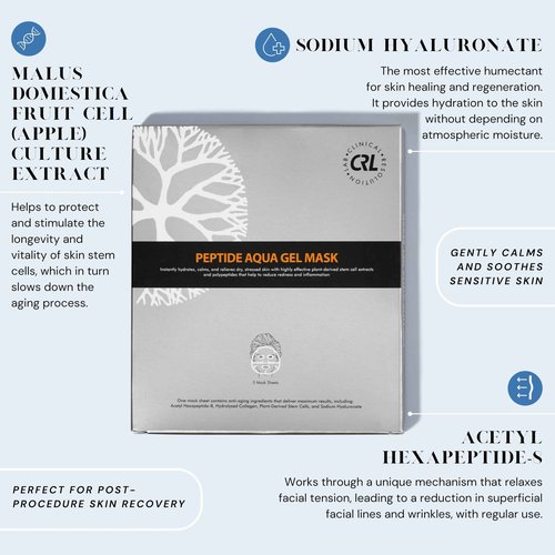 Clinical Resolution CRL Peptide Aqua Gel Mask 5 Pack, Instant Hydration, Soothing, Cooling, Healing, Post-Treatment, Post Microneedling, Reduce Redness and Stinging Feeling