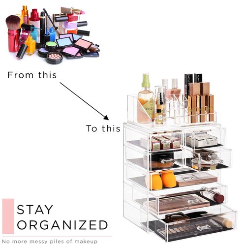 Sorbus Acrylic Makeup Organizer Set, 7-Drawer Vanity & Countertop Cosmetic Storage with Small & Wide Compartments, Clear Makeup Storage for Brushes, Lipsticks, Jewelry – Holiday Gift for Women & Teens