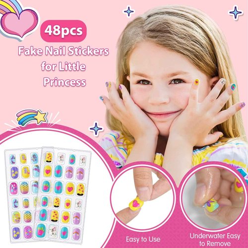 BATTOP Kids Nail Polish Set for Girls, Nail Art Kits with Nail Dryer & Glitter Pen, Quick Dry & Peel Off & Non-Toxic Nail Polish, Christmas Birthday Gifts for Girls Ages 6 7 8 9 10 11 12