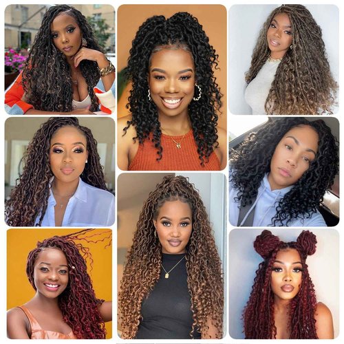 Forevery Goddess Locs Crochet Hair 12 Inch Faux Locs Crochet Hair 6 Packs Pre Looped Crochet Hair for Black Women, Boho Crochet Locs with Curly Ends 1B
