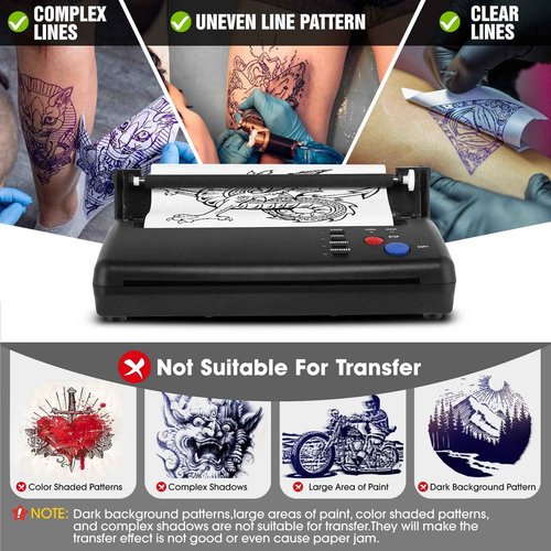 CORIEOSD Tattoo Transfer Stencil Machine with 20 Thermal Tattoo Kit Copier Printer Tattoo Transfer Stencil Paper Tattoo Stencil Printer Machine for Tattoos Black Version