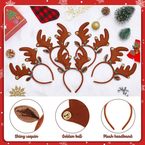 Riceshoot 24 Pcs Christmas Antler Headband Reindeer Headband Deer Plush Ears Antlers Costume Hair Hoop for Christmas Party(Classic Style)