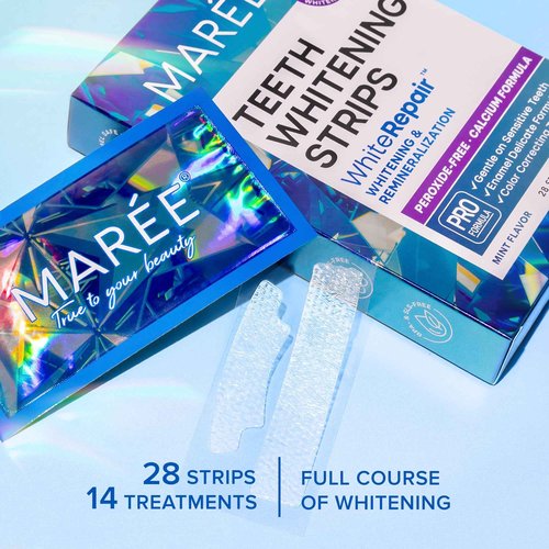 MAREE Bundle - Dental Care Kit, Glycolic Acid Peel Pads & Face Moisturizer - Teeth Whitening Strips with Calcium Formula & Mint Flavor - Collagen & Hyaluronic Acid, Retinol - Salicylic Acid