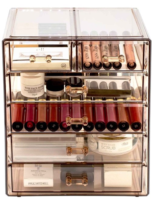Sorbus Acrylic Clear Makeup Organizer - Big & Spacious Cosmetic Display Case - Stylish Designed Jewelry & Make Up Organizers and Storage for Vanity, Bathroom (4 Large, 2 Small Drawers) [Bronze Glow]