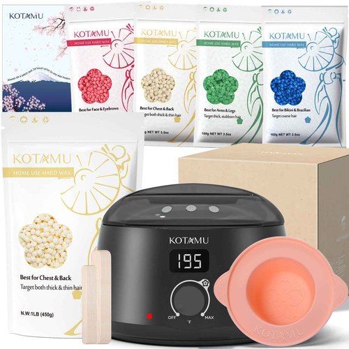 KOTAMU Black Digital Waxing Kit with Silicone Wax Warmer Liner for Home Salon - Professional Cream Hard Wax Beads for Sensitive Skin Hair Removal, Ideal for Body, Face, Bikini, and Brazilian Waxing