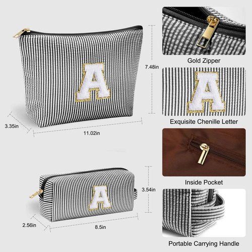 YOOLIFE Gifts for Teen Girls - Personalized Initial Cosmetic Makeup Pouch | Travel Bag | Black