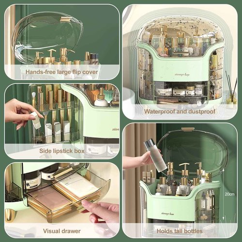 Ergocar Portable Light Luxury Series Multi-Function Lipstick, Make Up Box Dustproof Cosmetics Skin Care Products Storage, Jewelry Organizer Case - Green