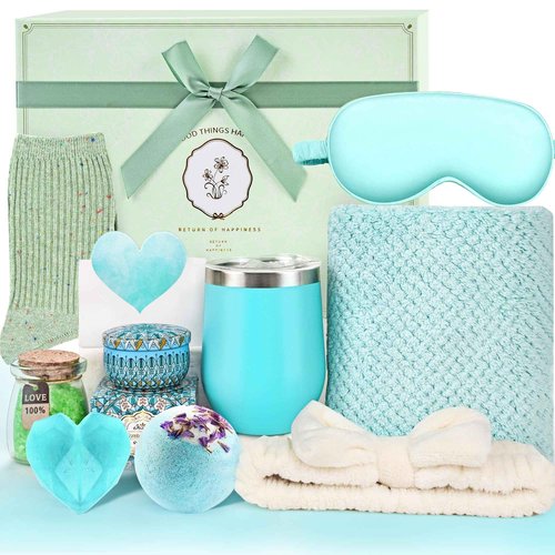 Birthday Gifts for Women, Mother's Day Gift Basket, Ocean Relaxing Spa Gifts Basket Care Package / Luxury Coral Towel, Unique Self Care Gifts Get Well Soon Gifts Idea for Mom Her Friends Sister Wife