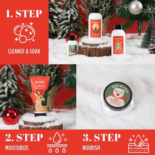 Christmas Bath and Body Gift Set for Women - Holiday Stocking Stuffers With Body Butter, Shower Gel, Lotion, Shampoo, Bubble Bath, Mini Towel - Birthday Gifts
