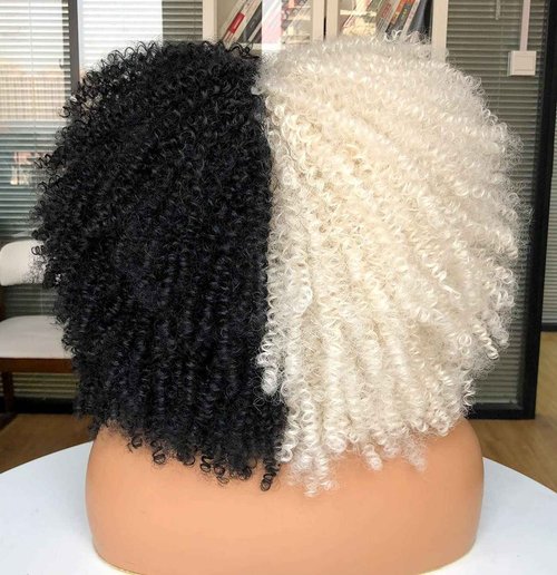 CURLCRAZY Curly Wig with Bangs for Black Women Short Kinky Curly Wig 14inch Afro Hair Halloween Party Christmas Cosplay Wigs (F1B/60)