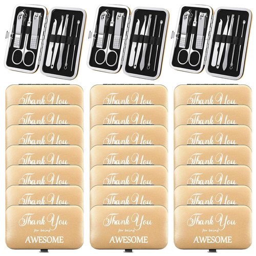 Therwen 24 Sets Manicure Set Nail Clippers 8 in 1 Stainless Steel Grooming Nail Kit Thank You Appreciation Gift Professional Pedicure Tool for Men Women Personal Care(Gold)