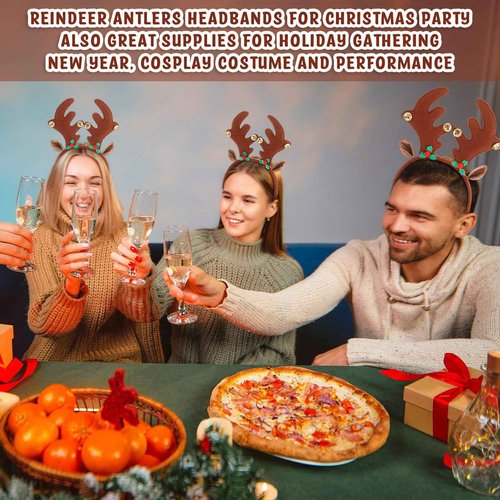 Riceshoot 24 Pcs Christmas Antler Headband Reindeer Headband Deer Plush Ears Antlers Costume Hair Hoop for Christmas Party(Classic Style)