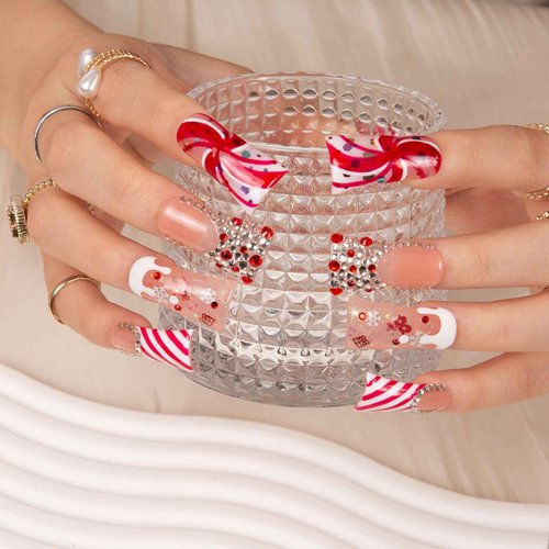 LOVFUL Press on Nails Christmas Gift | Handmade with Full Covered Crystals | Reusable Full Cover Nails | Duck Classic Regular 1.3 in | H349-S