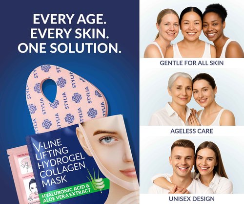 STYLIA V Line Lifting Collagen Face Mask - Lift, Firm & Contour Jawline - Double Chin Strap with Hyaluronic Acid & Aloe Vera - Hydrating Neck & Face Tightening Mask - Chin Strap for Sleeping (10PC)