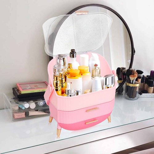 Ptesly Teen Girls Gift Makeup Organizer,Skincare Organizer Jewelry Storage,Cosmetics Storage and Display Case,Make Up Holders and Organizers for Countertop,Bathroom Organizer (Triple Pink)