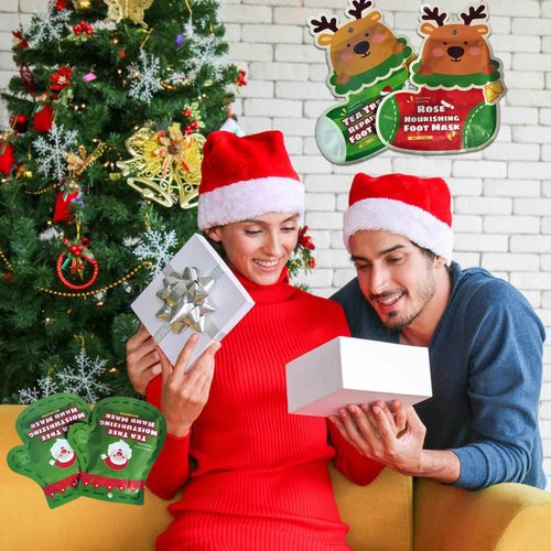 Foot Mask Hand Mask Christmas Gifts Hydrating Moisturizing 12 Packs Gloves & Socks Intensive Repairing Masks Peeling Mask for Women Dry Cracked Set Coconut Oil Tea Tree Extract Elitzia ETXJ2409