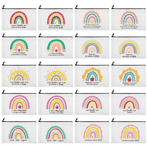 Saintrygo 20 Pieces Teacher Gifts Makeup Bags Bulk Canvas Survival Kit Cosmetic Bag Zippered Pencil Case Appreciation Gifts Travel Toiletry Pouch for Graduation Teachers Day(Rainbow)