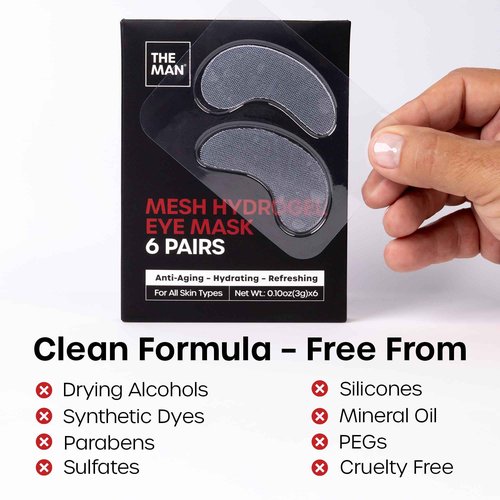 The Man Mesh Hydrogel Under Eye Patches for Men - Cooling, Hydrating & Firming Eye Masks for Dark Circles & Puffiness - Men's Anti-Aging Patches with Hyaluronic Acid, Collagen & Vitamin E. (12 Pairs)
