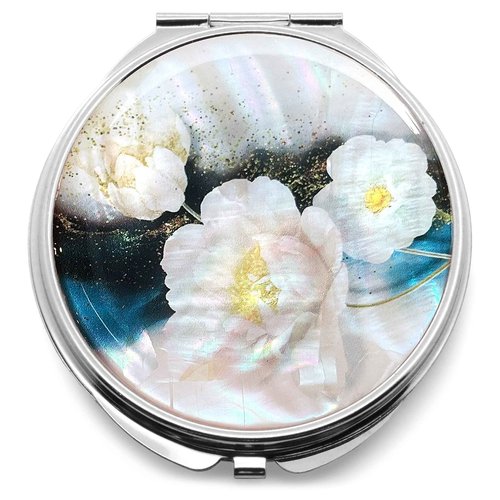 MADDesign Mother of Pearl Compact Makeup Travel Mirror (Flower White)