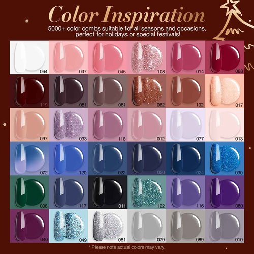 170Pcs Dip Powder Nail Kit, AZUREBEAUTY 36 Colors Brown Purple Christmas New Year Winter Dip Nail Powder Starter Set with Essential Liquid and Removal Accessories Set for French Nail Manicure Salon