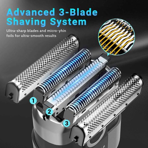 LYRSLF Electric Foil Shavers for Men: Mini Electric Razor, Foil Shaver for Face, IPX7 Waterproof Wet Dry Cordless Razor with 3 Floating Blades, LED Display, USB-C Fast Rechargeable for Travel & Home