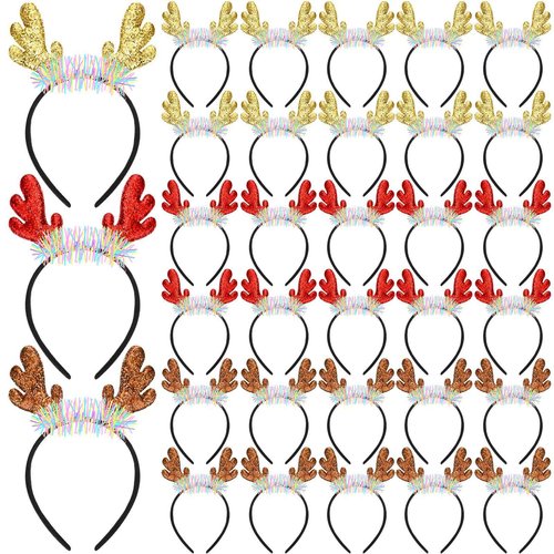 Riceshoot 30 Pcs Christmas Reindeer Antlers Headband Bulk Deer Antlers Headbands with Ears Deer Costume for Women Halloween Party Favors Supplies