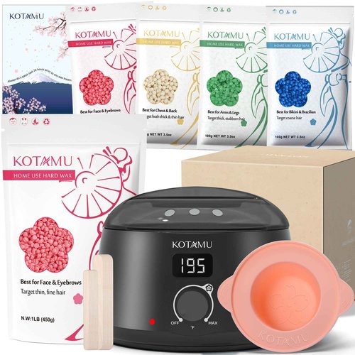 KOTAMU Waxing Kit Black Digital, Pink Wax Beads for Hair Removal, Target Thin Fine Hair Face Eyebrows Chin Legs Underarm Bikini Waxing, Suitable for Women and Men