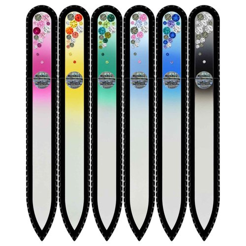 Mont Bleu Gift Set of 5 + 1 Free Glass Nail Files Hand Decorated with Crystals - Unique Gifts for Women - Handmade Gifts - Czech Tempered Glass - Best Gifts for Women - Nail File