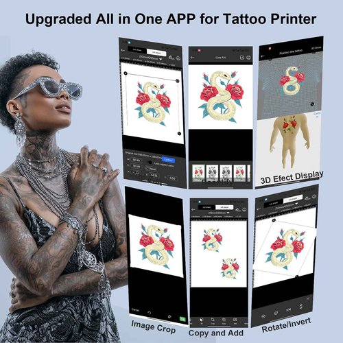 2025 New Tattoo Stencil Printer - Wireless Bluetooth Thermal Tattoo Transfer Machine, Includes 10pcs Transfer Paper, Portable Tattoo Printer for Beginners & Pros, Works with iPhone/Android/iPad
