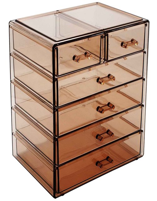 Sorbus Acrylic Clear Makeup Organizer - Big & Spacious Cosmetic Display Case - Stylish Designed Jewelry & Make Up Organizers and Storage for Vanity, Bathroom (4 Large, 2 Small Drawers) [Bronze Glow]