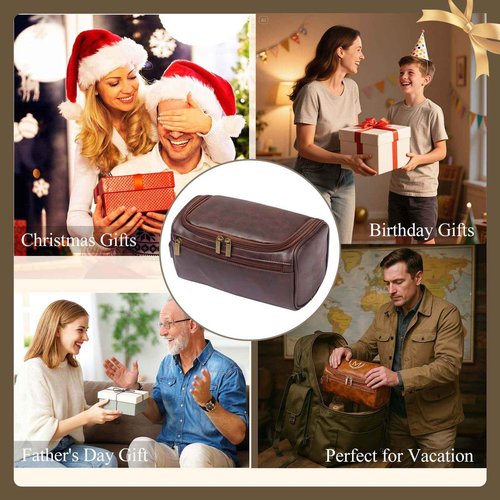 OXYEFEI Personalized Toiletry Bag for Men,Personalized Gifts for Men,Engraved Initial PU Leather Mens Toiletry Travel Shaving Travel Essentials Toiletries Bag for Him Birthday (H, Brown)