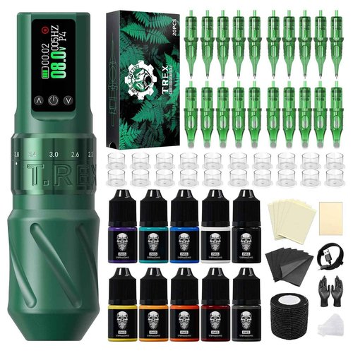 Tattoo Gun Kit for Beginners, Tattoo Kit Wireless, 7 Adjustable Stroke Pen Tattoo Machine, Rotary Tattoo Machine Kit, Tattoo Starter Kit with Mixed Cartridge Needle, 1600mAh Led Display Power