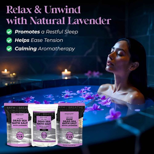 Aromasong Pure Dead Sea Salt for Soaking with 100% Natural Lavender, 19 LB - Spa Bath Salt Fine Grain - Body Wash Scrub - Soak for Women & Men- Bulk Resealable Pack